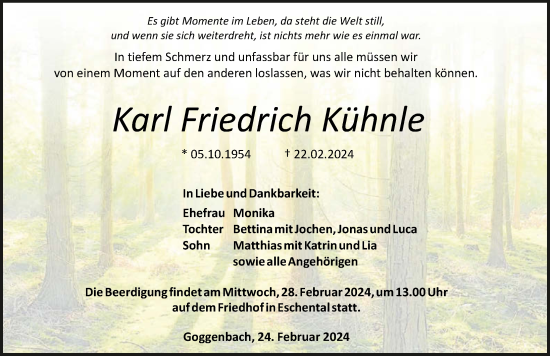 Traueranzeige von Karl Friedrich Kühnle von GESAMT