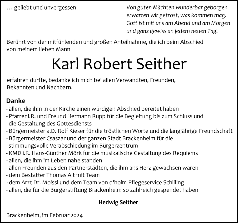  Traueranzeige für Karl Robert Seither vom 24.02.2024 aus GESAMT