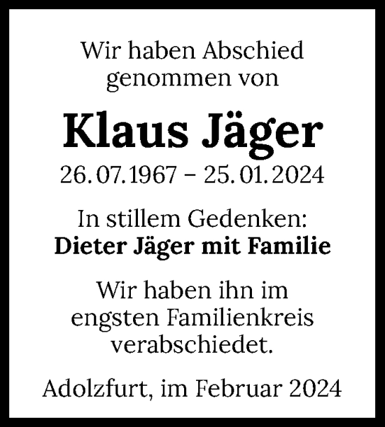 Traueranzeige von Klaus Jäger von GESAMT