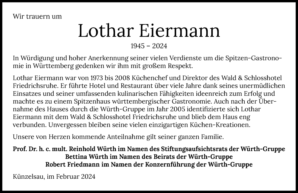  Traueranzeige für Lothar Eiermann vom 15.02.2024 aus GESAMT