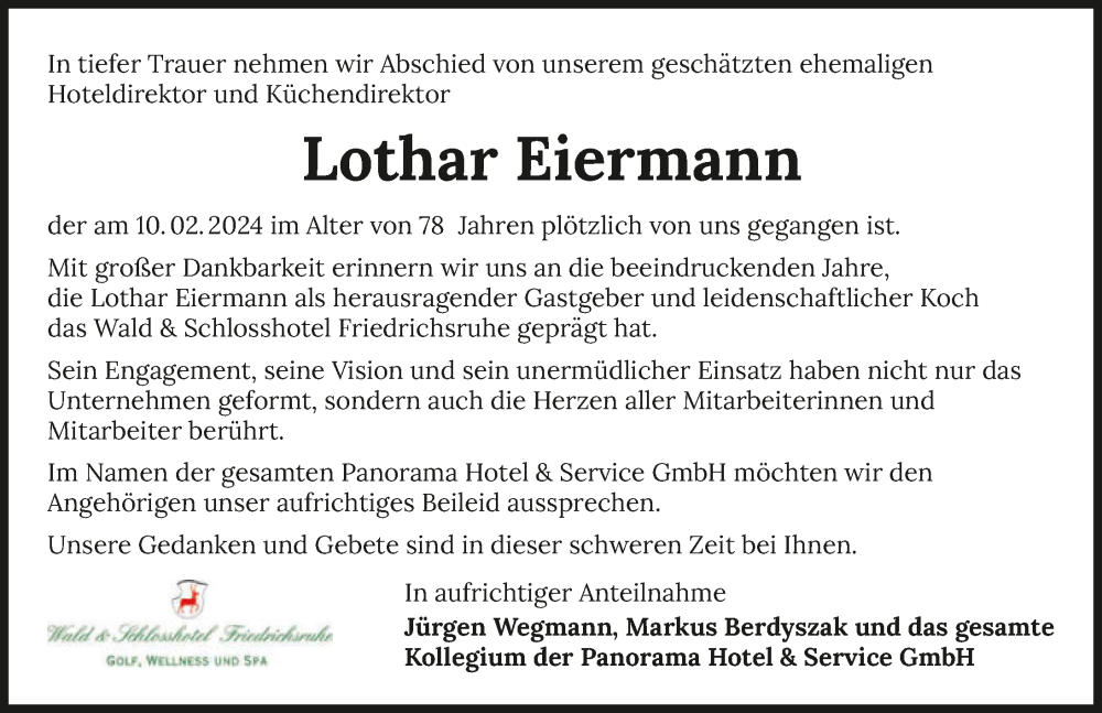  Traueranzeige für Lothar Eiermann vom 15.02.2024 aus GESAMT