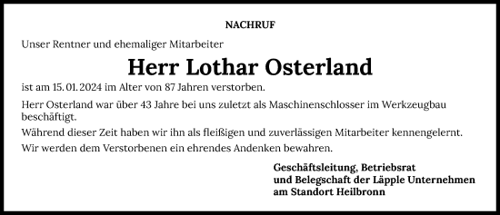 Traueranzeige von Lothar Osterland von GESAMT