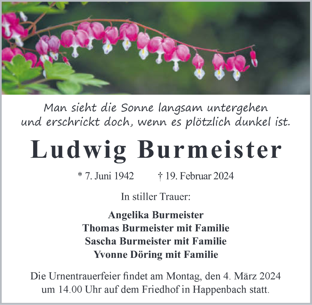  Traueranzeige für Ludwig Burmeister vom 24.02.2024 aus GESAMT