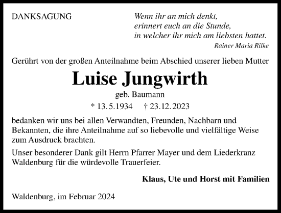 Traueranzeige von Luise Jungwirth von GESAMT