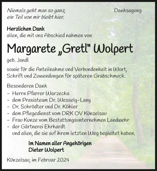 Traueranzeige von Margarete Wolpert von GESAMT