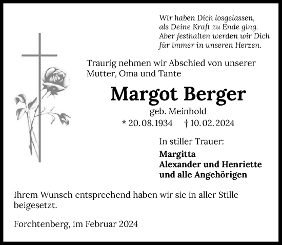 Traueranzeige von Margot Berger von GESAMT