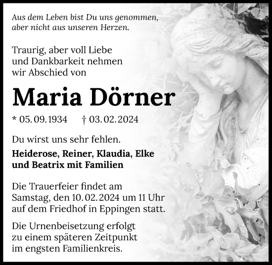 Traueranzeige von Maria Dörner von GESAMT