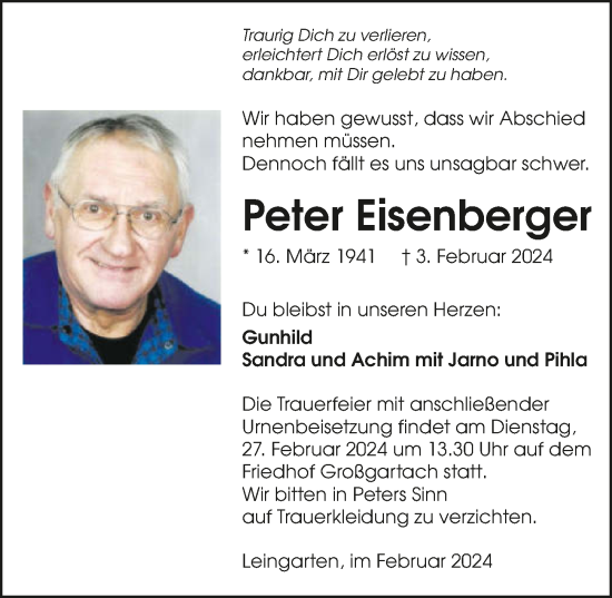 Traueranzeige von Peter Eisenberger von GESAMT