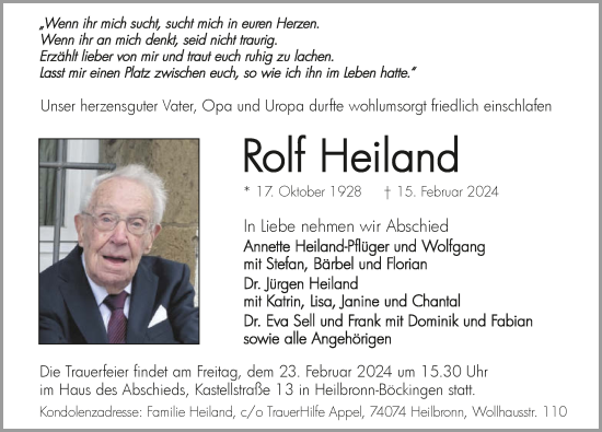 Traueranzeige von Rolf Heiland von GESAMT