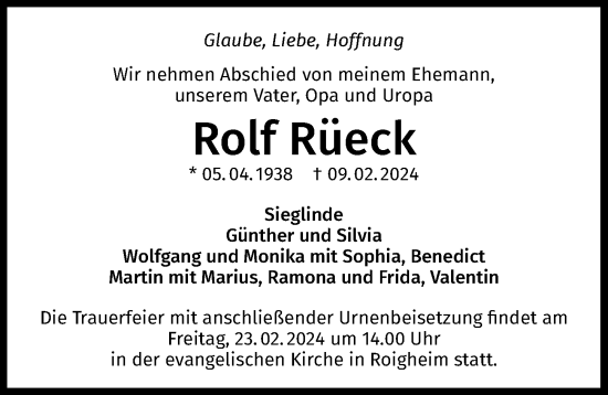 Traueranzeige von Rolf Rüeck von GESAMT
