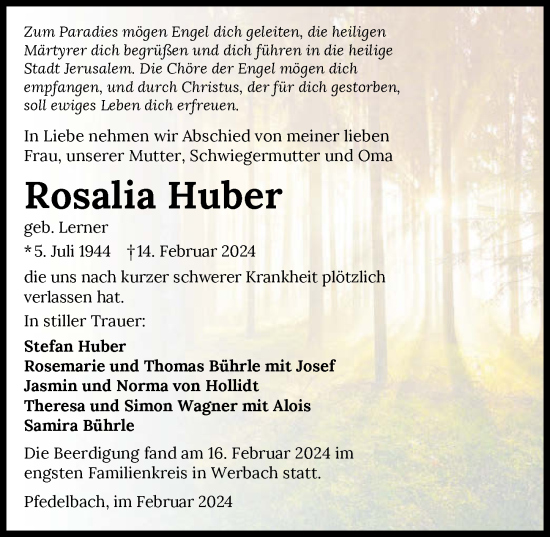 Traueranzeige von Rosalia Huber von GESAMT