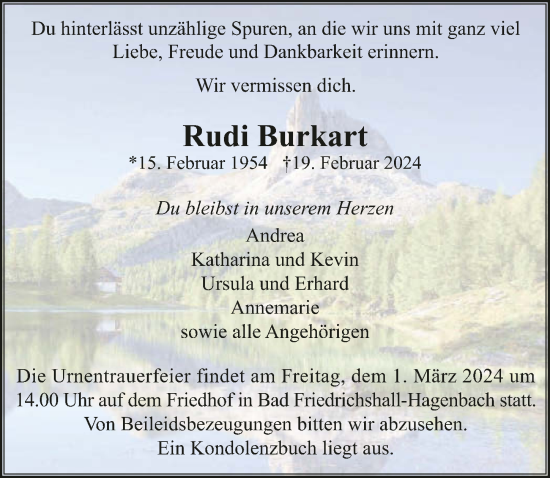Traueranzeige von Rudi Burkart von GESAMT