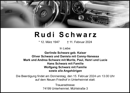 Traueranzeige von Rudi Schwarz