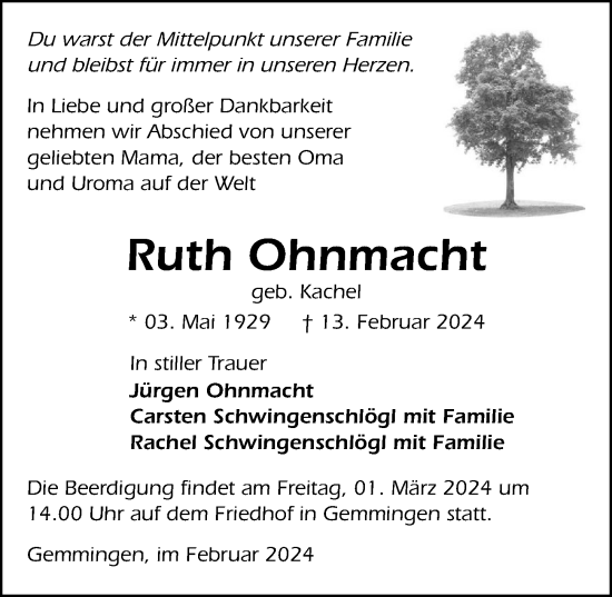 Traueranzeige von Ruth Ohnmacht von GESAMT