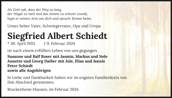 Traueranzeige von Siegfried Albert Schiedt von GESAMT