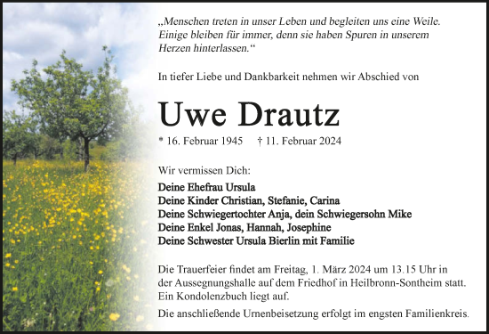 Traueranzeige von Uwe Drautz von GESAMT