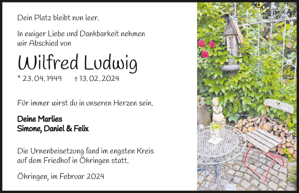  Traueranzeige für Wilfred Ludwig vom 24.02.2024 aus GESAMT
