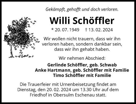 Traueranzeige von Willi Schöffler von GESAMT