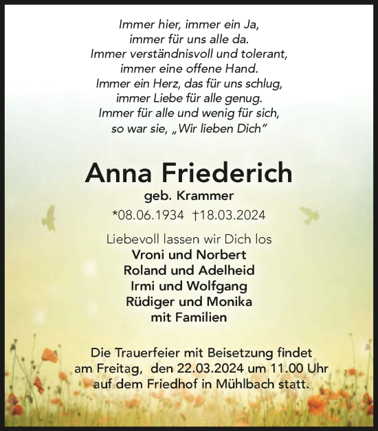 Traueranzeige von Anna Friederich von GESAMT