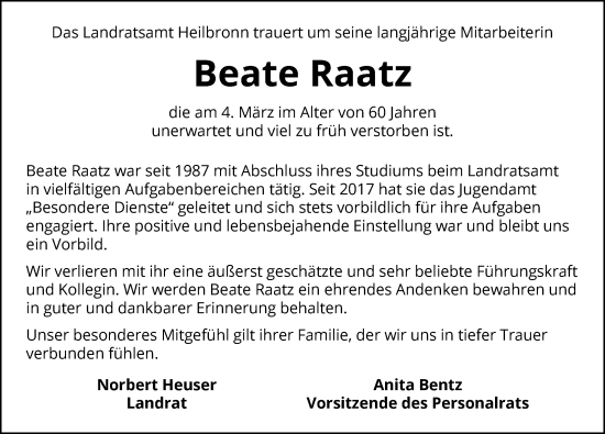 Traueranzeige von Beate Raatz von GESAMT