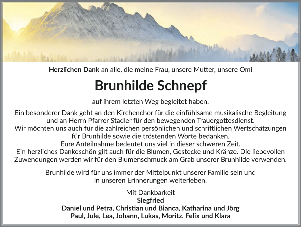  Traueranzeige für Brunhilde Schnepf vom 23.03.2024 aus GESAMT