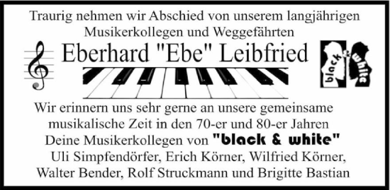 Traueranzeige von Eberhard Leibfried von GESAMT