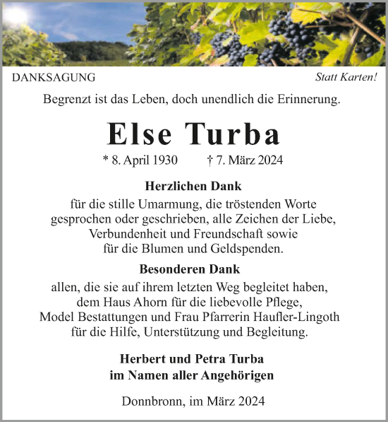 Traueranzeige von Else Turba von GESAMT