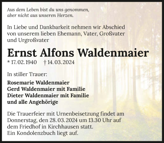 Traueranzeige von Ernst Alfons Waldenmaier von GESAMT