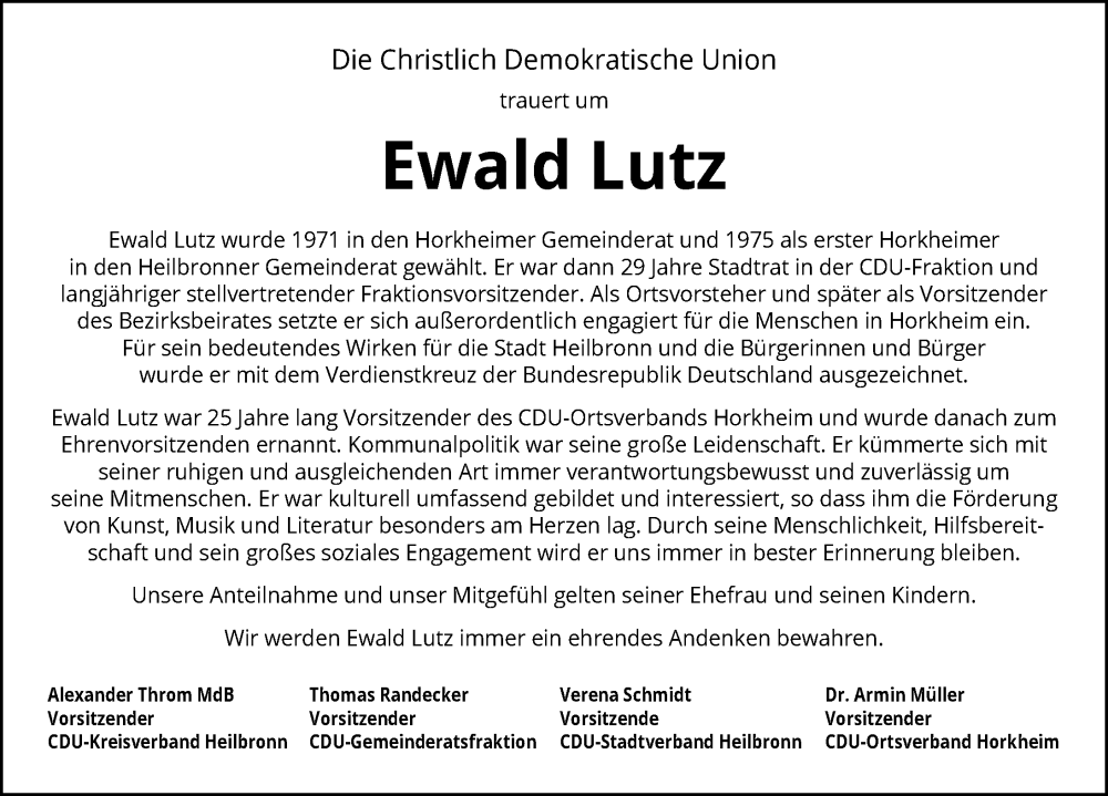  Traueranzeige für Ewald Lutz vom 30.03.2024 aus GESAMT