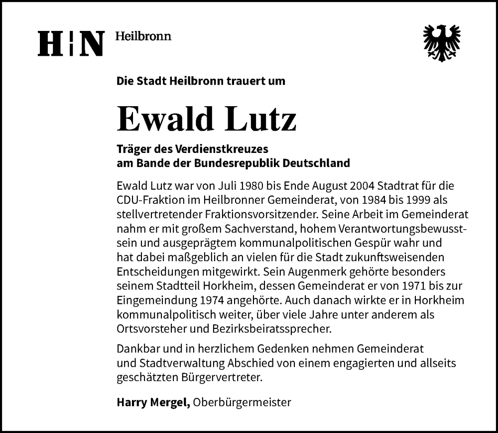  Traueranzeige für Ewald Lutz vom 30.03.2024 aus GESAMT