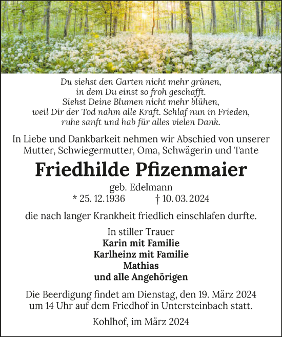 Traueranzeige von Friedhilde Pfizenmaier von GESAMT