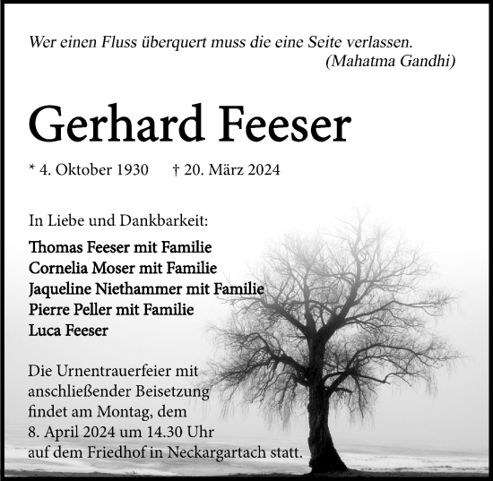 Traueranzeige von Gerhard Feeser von GESAMT
