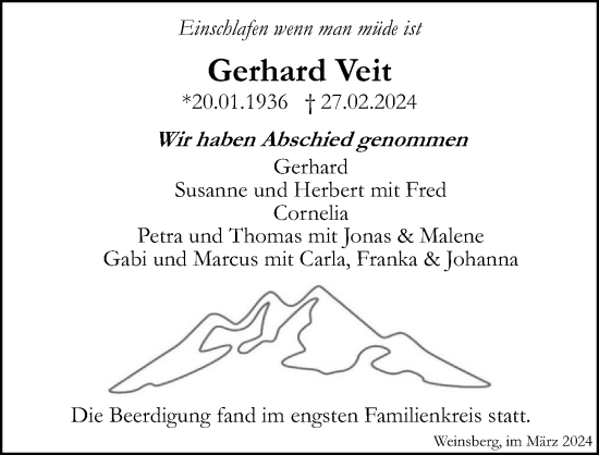 Traueranzeige von Gerhard Veit von GESAMT