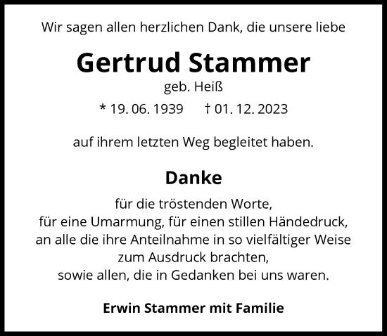 Traueranzeige von Gertrud Stammer von GESAMT