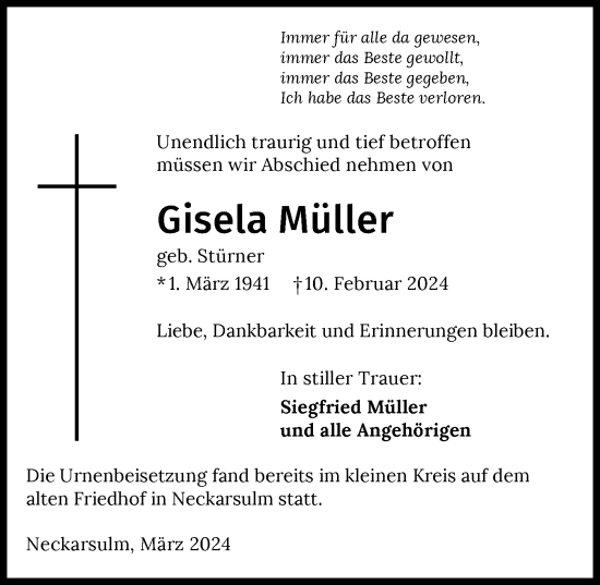Traueranzeige von Gisela Müller von GESAMT