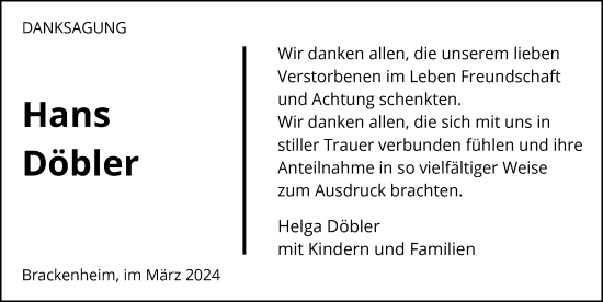 Traueranzeige von Hans Döbler von GESAMT