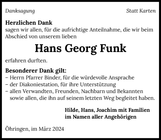 Traueranzeige von Hans Georg Funk von GESAMT
