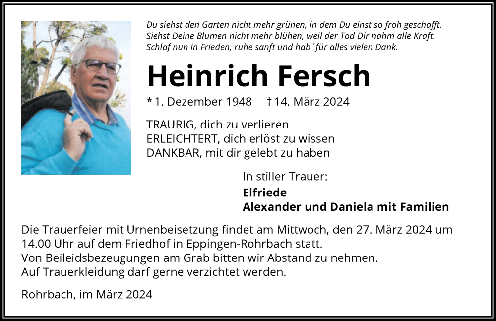 Traueranzeige für Heinrich Fersch vom 22.03.2024 aus GESAMT