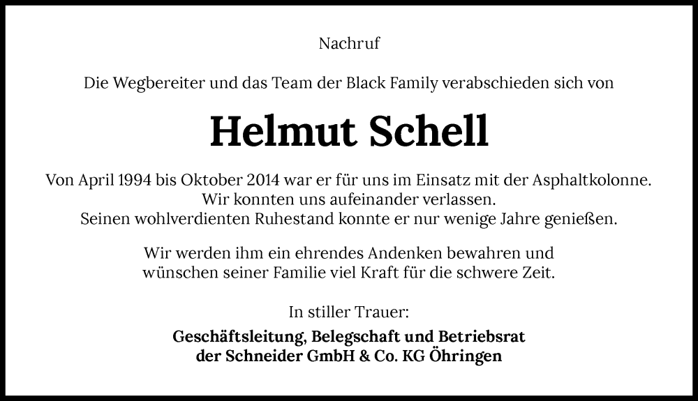  Traueranzeige für Helmut Schell vom 02.03.2024 aus GESAMT