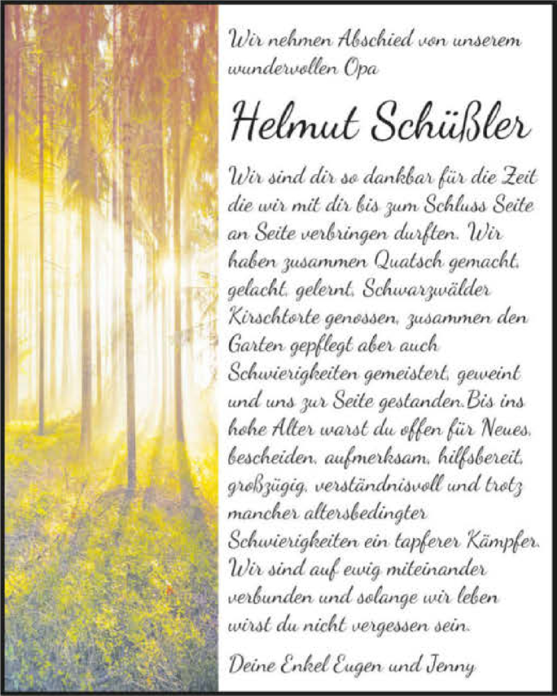  Traueranzeige für Helmut Schüßler vom 13.03.2024 aus GESAMT