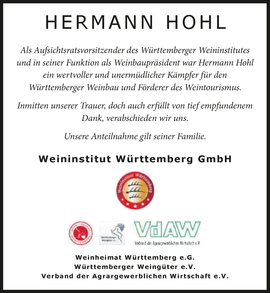  Traueranzeige für Hermann Hohl vom 16.03.2024 aus GESAMT