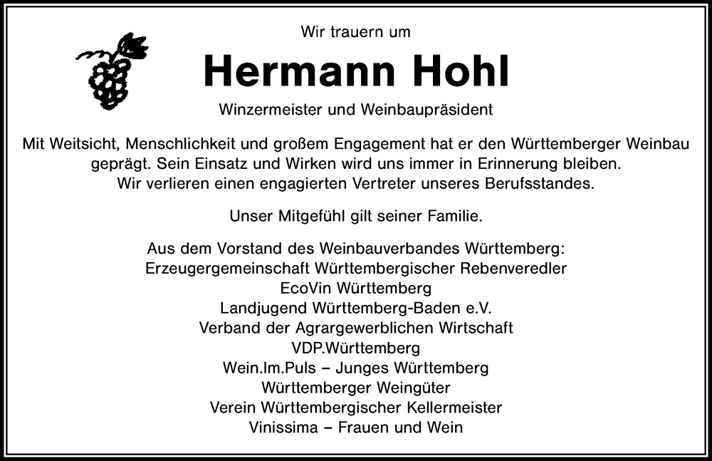  Traueranzeige für Hermann Hohl vom 16.03.2024 aus GESAMT