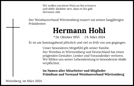 Traueranzeige von Hermann Hohl von GESAMT