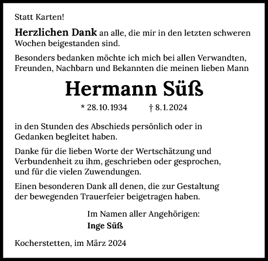 Traueranzeige von Hermann Süß von GESAMT