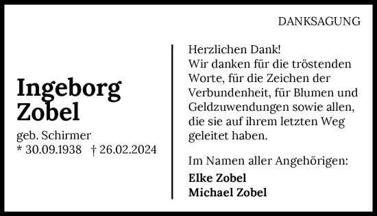 Traueranzeige von Ingeborg Zobel von GESAMT