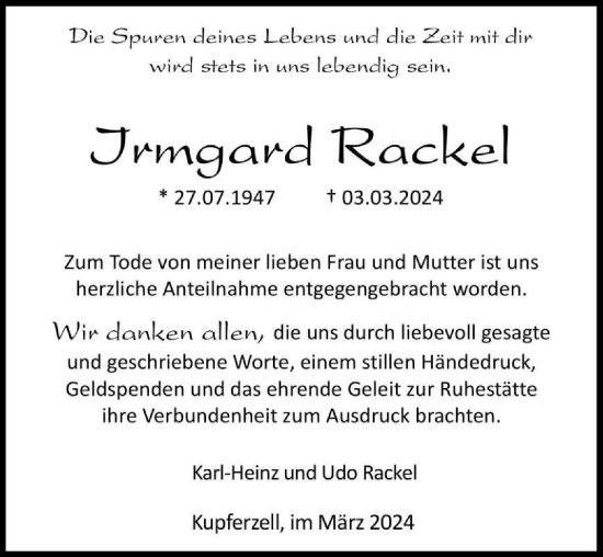 Traueranzeige von Irmgard Reckel von GESAMT