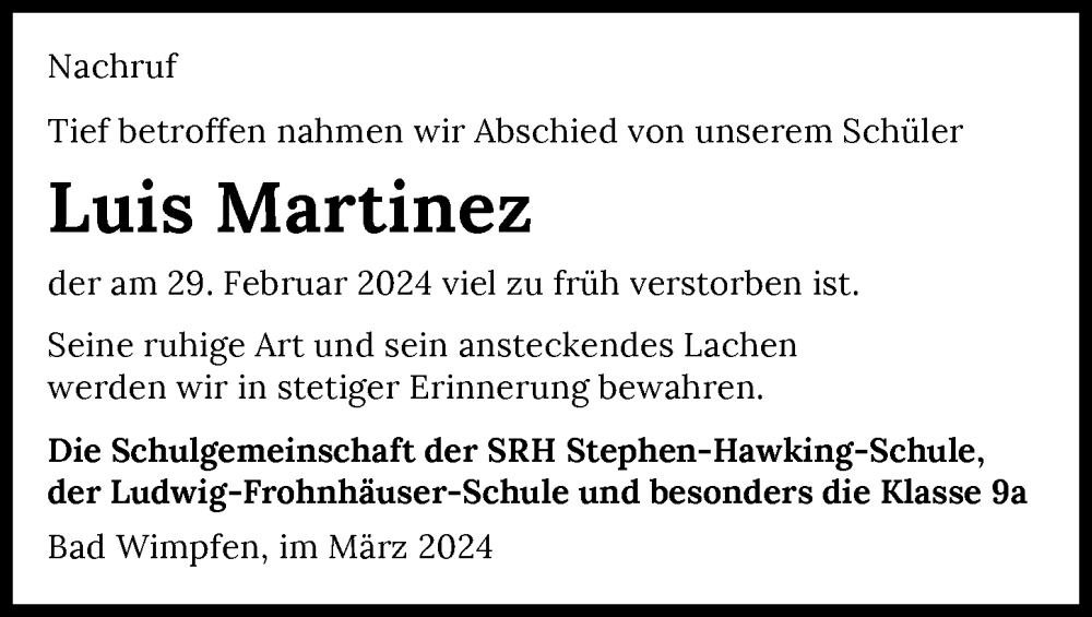  Traueranzeige für Luis Martinez vom 12.03.2024 aus GESAMT
