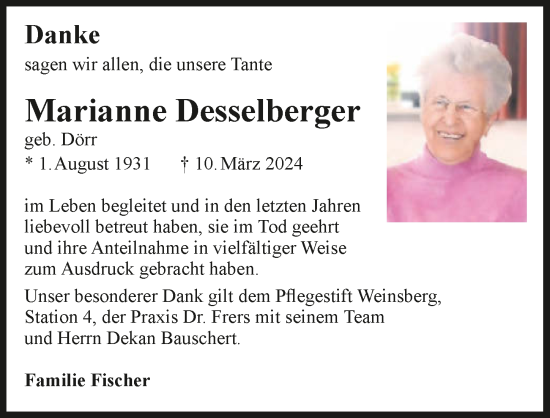 Traueranzeige von Marianne Desselberger von GESAMT