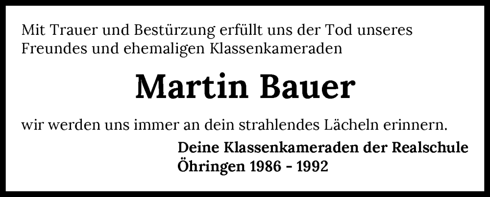  Traueranzeige für Martin Bauer vom 14.03.2024 aus GESAMT