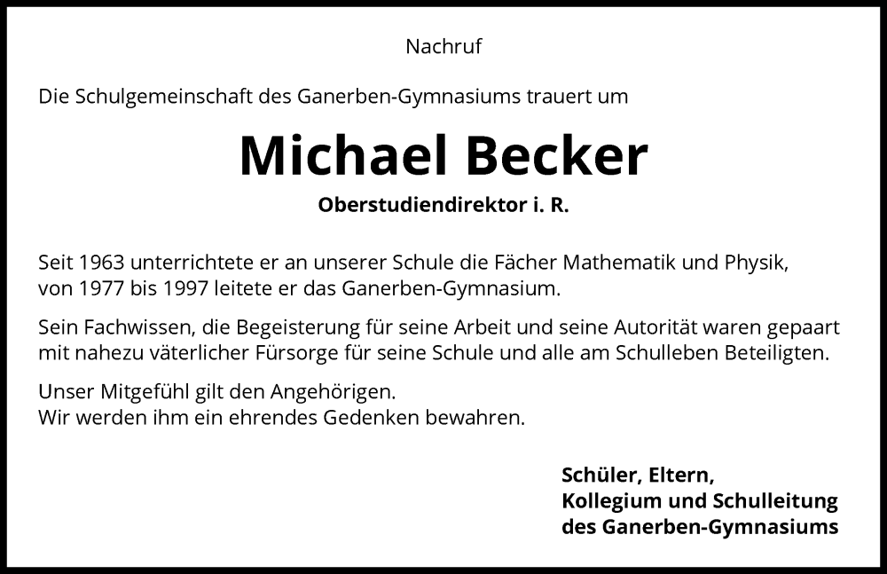  Traueranzeige für Michael Becker vom 06.03.2024 aus GESAMT